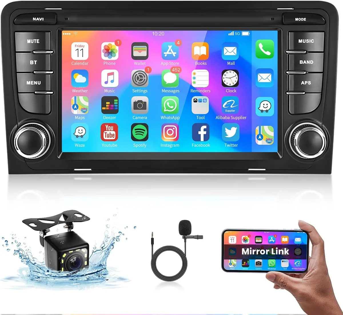 【1+32G】 Autoradio Android Hodozzy pour Audi A3 8P S3 RS3 Sportback 2003-2012, Autoradio Android, Écran Tactile 7″ avec WiFi/GPS/RDS/FM/Bluetooth/USB+Caméra de Recul